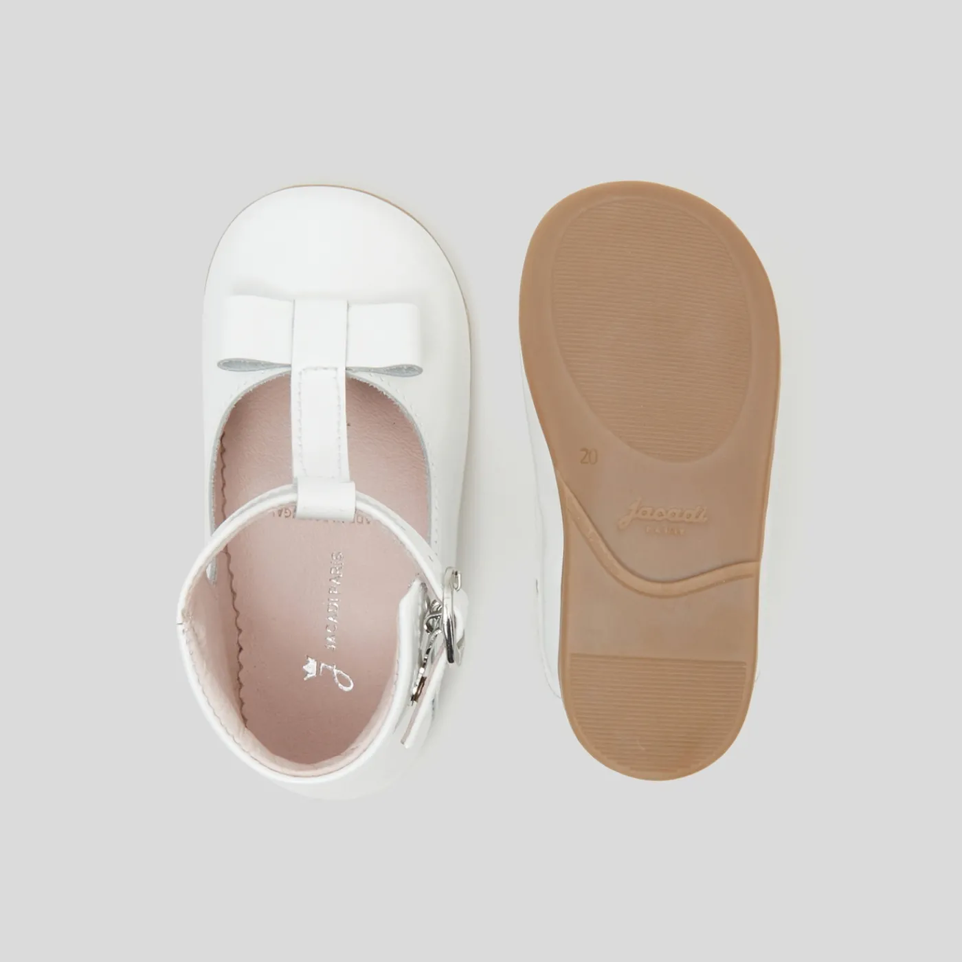 Mary Janes, T-Straps And Ballet Flats-Jacadi Baby girl smooth leather t-bar shoes Jacadi White