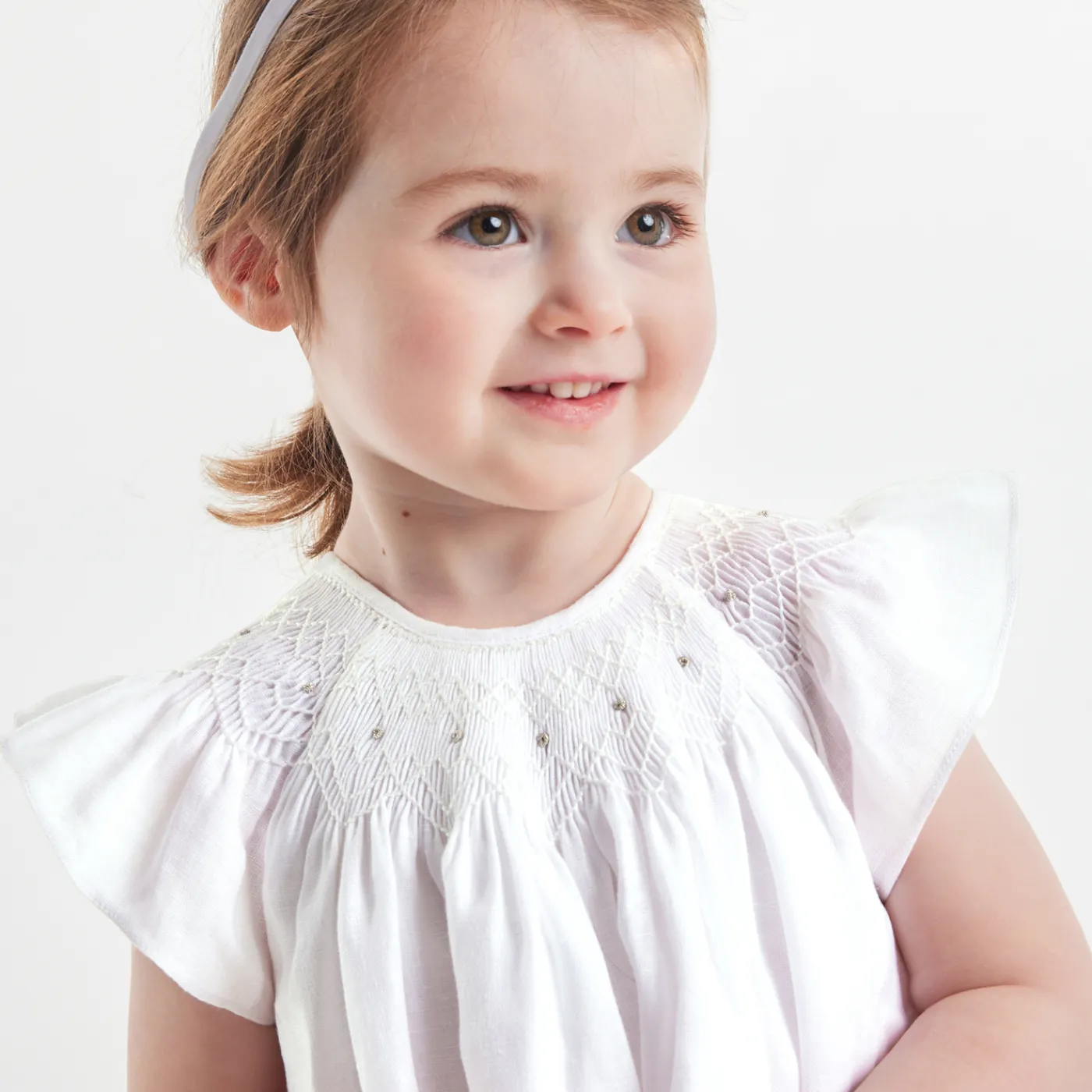 Dresses-Jacadi Baby girl linen ceremony dress Jacadi White
