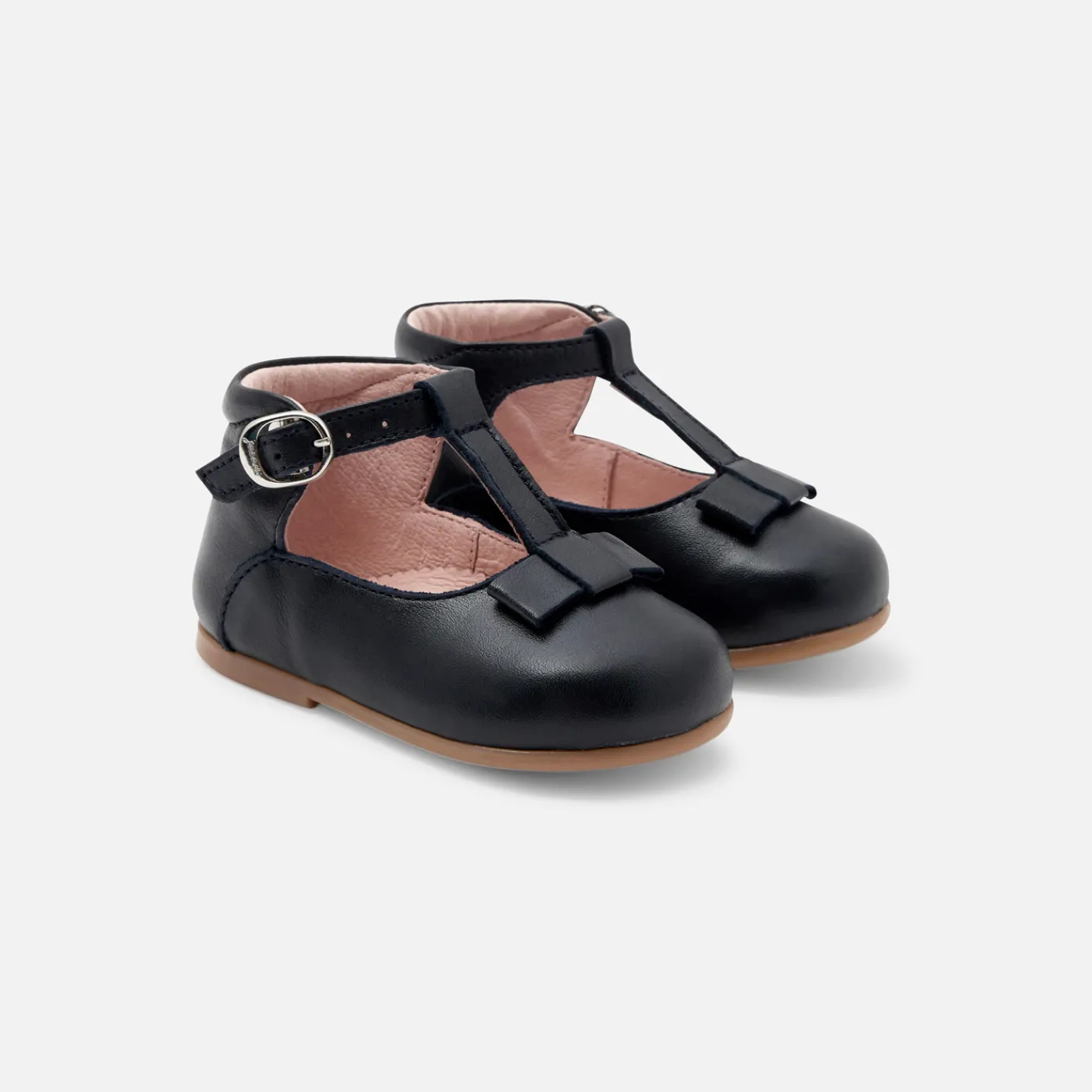 Mary Janes, T-Straps And Ballet Flats-Jacadi Baby girl smooth leather t-bar shoes Jacadi Navy
