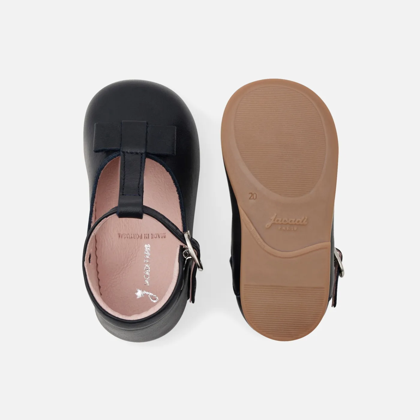 Mary Janes, T-Straps And Ballet Flats-Jacadi Baby girl smooth leather t-bar shoes Jacadi Navy