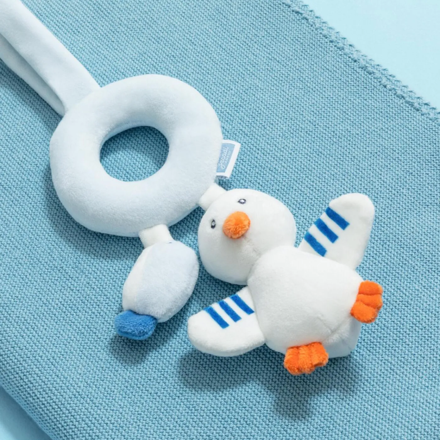 Plush And Activity Toys|Plush And Activity Toys-Jacadi Seagull and fish rattle White/Blue