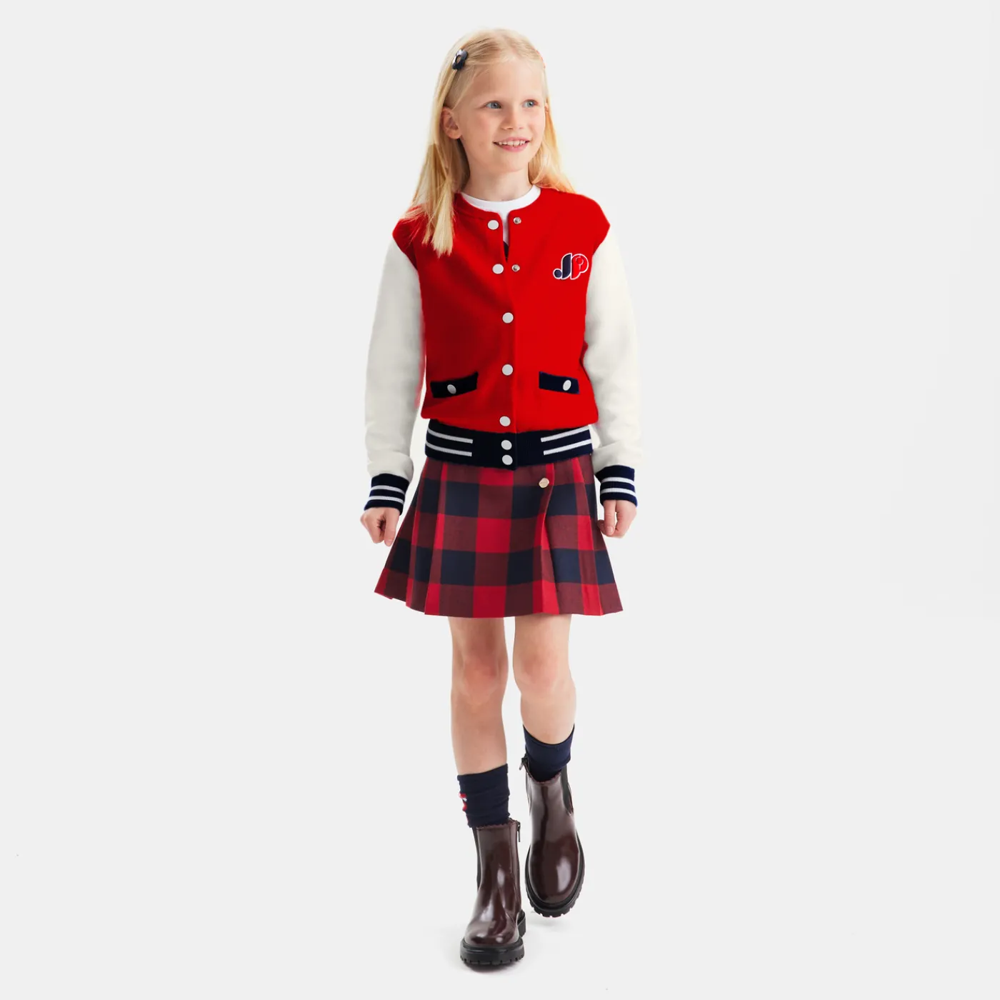 Dresses And Skirts-Jacadi Girl maxi check skirt Navy/Red