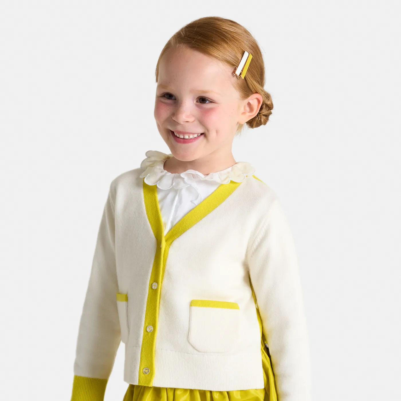 Cardigans, Sweaters And Sweatshirts-Jacadi Girl color block cardigan Soft White/Multicolour
