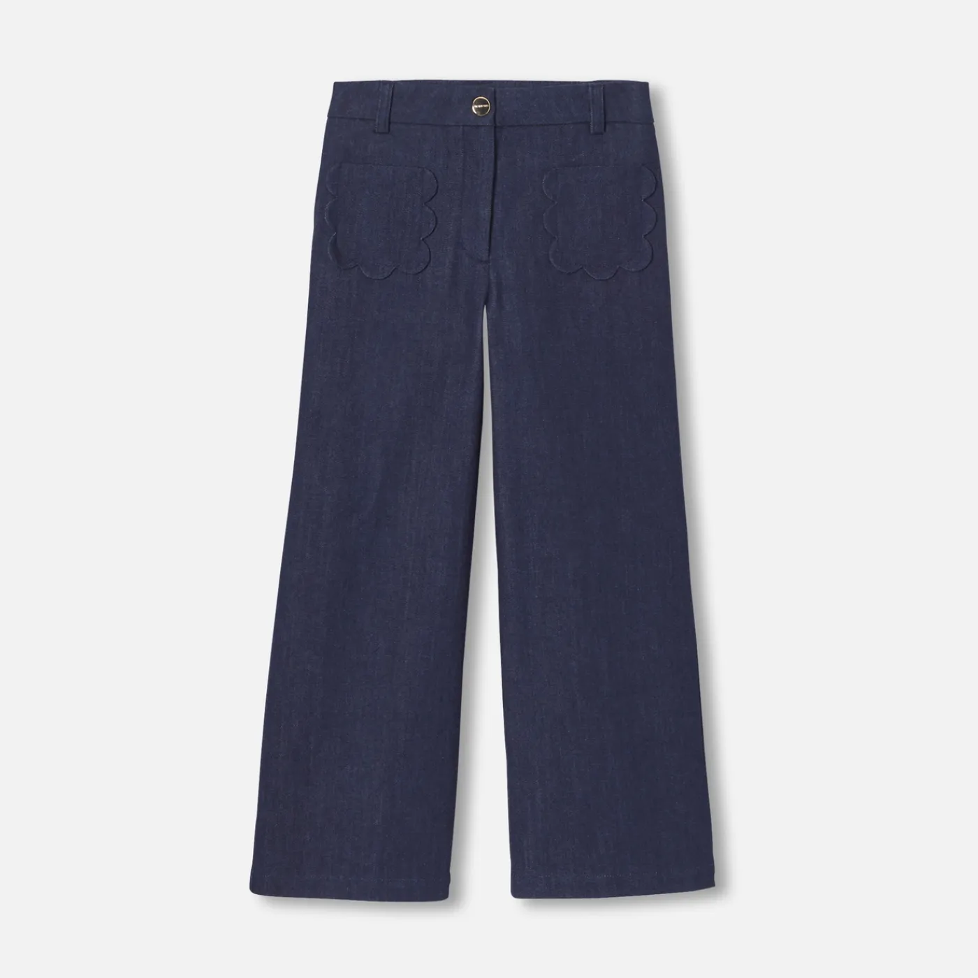 Pants And Sweatpants-Jacadi Girl wide-leg jeans Dark Denim