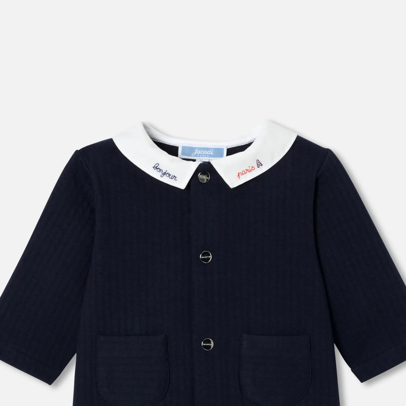 Bloomers, Overalls And Sets-Jacadi Baby boy jumpsuit in quilted jersey Light navy