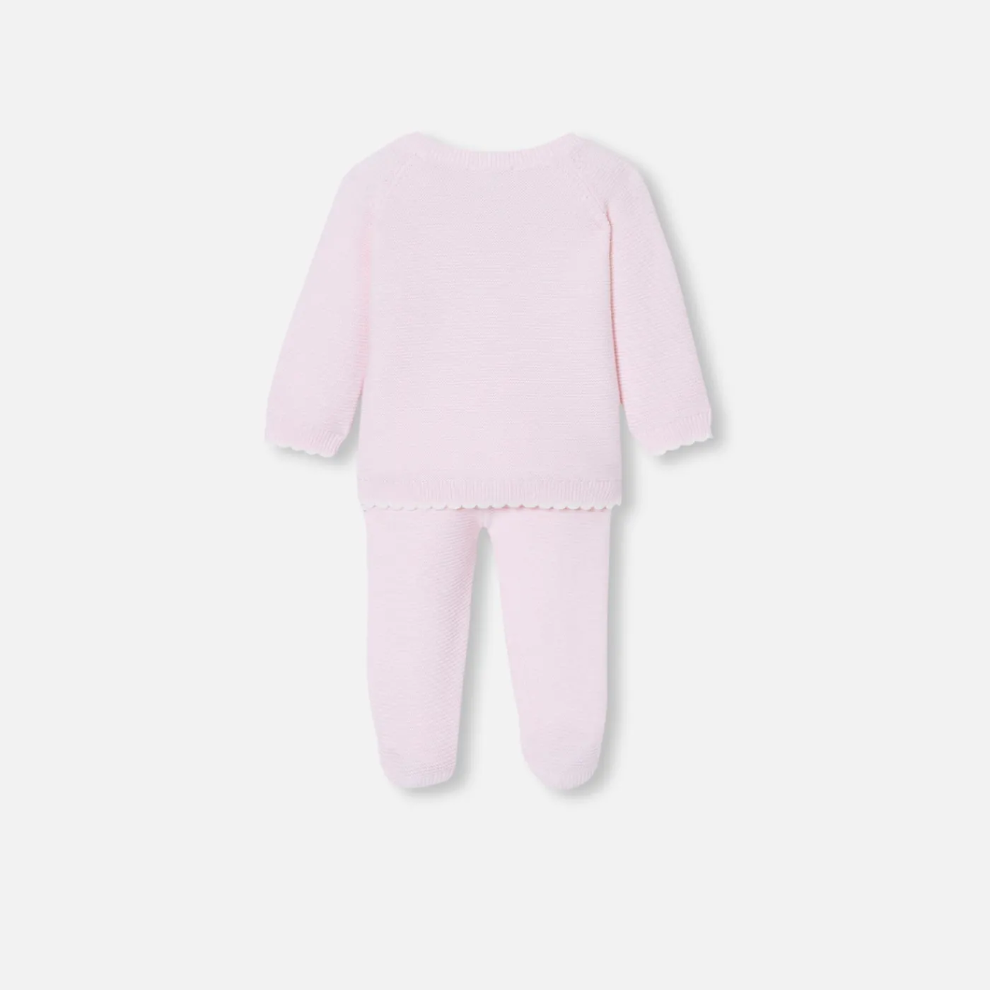 Bloomers, Overalls And Sets-Jacadi Baby girl set in garter stitch Jacadi pale Pink